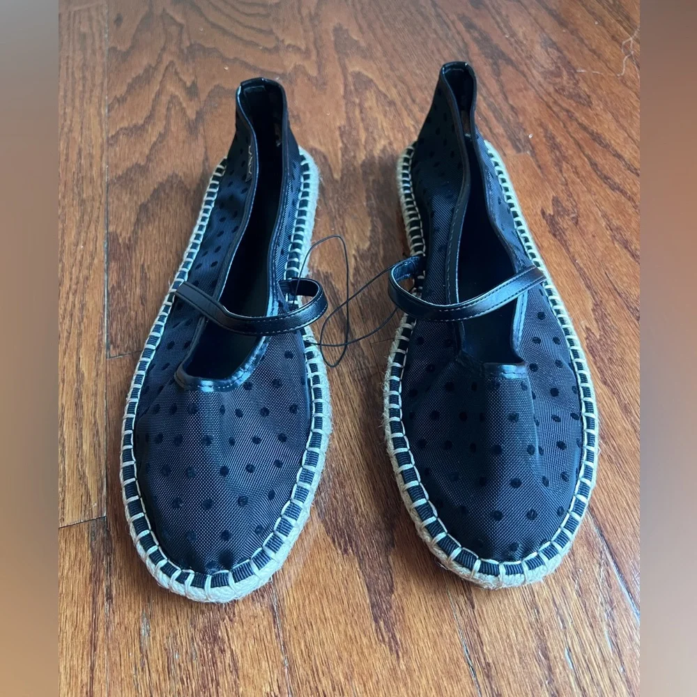 Brand New Marc New York Black Polka Dot Espadrille Flats with Cross Strap